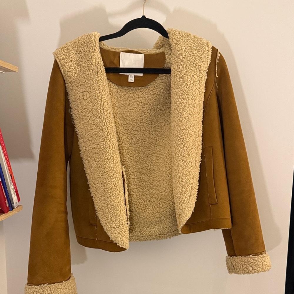 Anthropologie Brown Teddy Jacket with Cream Lining